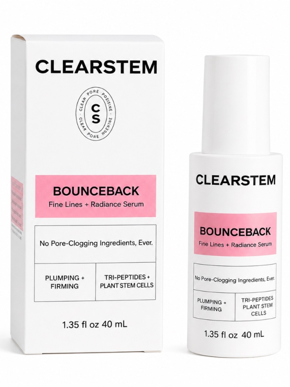 CLEARSTEM Bounceback No-Tox Peptide Serum 1oz New Sealed Acne Safe Anti-Aging